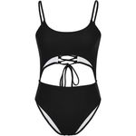 Meyeeka Women's SMALL Black Swimsuit Cut Out High Cut Monokini One Photo 4