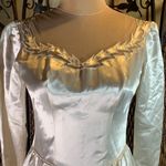 Antique Vintage Cream Satin and Lace Wedding Dress with Buttons Size XS White Photo 2