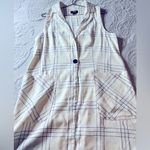NWT Maeve Plaid Long Linen Vest Size 12 Ivory Black Anthropologie Photo 3