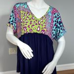 Honeyme  Women’s Colorblock Babydoll Top Size S Short Sleeve V-Neck Photo 0