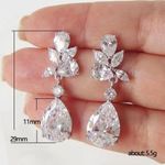 Cubic Zirconia Crystal Bling Drop Pierced Earrings Gold Setting Photo 1