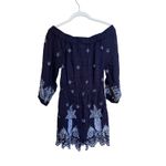 Farm Rio ‎ Jackie Romper Navy Blue White Embroidered Linen Blend Summer Size XS Photo 2
