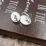 Vintage Iridescent Oval Statement Earrings Resin Crystal Studs White Photo 2