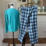 L.L. Bean Pajama Set Plaid Flannel Bottoms Henley Top Blue XL Photo 1