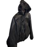 Vintage Casa Blanca Black Leather Convertible Hooded Bomber Jacket Size L Photo 2