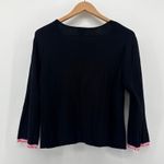 Sigrid Olsen  Black V Neck Twist Front Knit Sweater XL Crochet Trim Pink Beading Photo 3