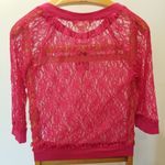 Derek Heart  Pink Lace 3/4 Sleeve Shirt Top Sheer Photo 1