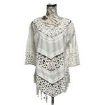 R & F Ivory Crochet Sheer Tunic Blouse L Boho Beach Festival Swim Cover Western White Size L Photo 1