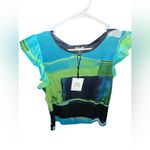 DKNY New w/tags Women's Printed Jewel-Neck Flutter-Sleeve Top Photo 1