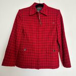 Ralph Lauren Lauren   Wool Plaid Blazer Women's Red/black Zip Pockets Photo 0