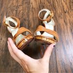 Casadei • platform stiletto sandals heels cognac brown leather cross ankle strap Photo 9