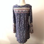 Billabong Long Sleeve Tunic Top Boho Paisley Print Size M Blue Red Tassels Photo 4
