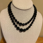 VINTAGE Faceted Jet Black Glass Beads Double Strand Western Germany Signed‎ Photo 0
