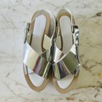 ZARA Glossy Silver White Faux Leather Cris-Cross Platform Sandal- EU 37 / US 6.5 Photo 1