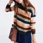 Madewell Pullover Sweater in Elmwood Stripe Orange Blue Size Medium Alpaca Wool Photo 2