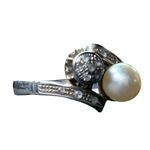 Antique Edwardian Diamond & Pearl Ring Hallmarked Wedding Promise Jewelry Silver Photo 1