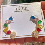 Noir half circle gold tone paved blue pink green yellow red crystals earrings Photo 0