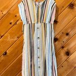Hint of Blush  tie front button down striped midi dress Photo 0