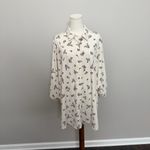 Lands' End Button-Up Shirt Tunic Collared Roll Tab Sleeves Floral Stretchy Cream Photo 5