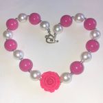 White Faux Pearl Pink Beaded 3D Resin Flower Floral Boho Necklace Photo 0