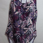 Nicole Miller  Women's Swimsuit RacerBack Fully Lined Purple Floral Size M Photo 0