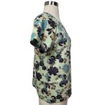 TeeCo Mint Green Floral Print Top Size Large Short Sleeve Cotton Stretch Tee Photo 2