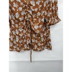 Pleione  Floral Blouse Women Medium Rust‎ Orange Cinch Front Peasant Bohemian Photo 5