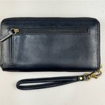 Fossil Logan Zip Around Wallet Black Leather Wristlet Perforated Gold Triangles Photo 4
