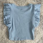 ZARA  Light Blue Ribbed Crop Top Ruffle Sleeves Size Small Photo 3