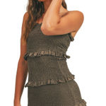 Mable L Pastel Green Mini Dress Badale Smocked Ruffles Satin Coquette Feminine Size L Photo 0