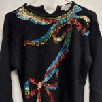 Vintage DIVIDENDS Women’s Sz S Festive Bow Sweater Beaded Sequin Silk Angora Black Photo 1