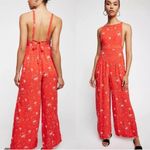 Free People Women Orange Square Neck Back Tie Boho Wide Leg Jumpsuit Small Photo 3