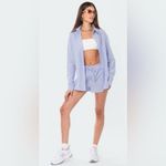 Edikted Mid-Rise Elastic Drawstring Waist Pinstripe Shorts Size XS Blue & White Photo 1