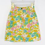 Unionbay 1990s Vintage Union Bay Yellow Pastel Floral High Rise Denim Mini Skirt 26" Photo 5
