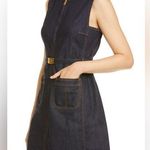 Tory Burch  Denim Sleeveless Dress Belted Dark Blue Zip Pockets Photo 0
