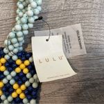 LULU NYC Handcrafted Beaded Gingham Blue Multi Tote Photo 3