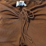 Princess Polly  Imogen Stretch High Waist High Rise Tie Front Flare Pant Brown Photo 3