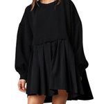 NEW Crew Neck Pullover Oversized Sweatshirt Mini Dress S Black Photo 0