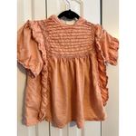 Free People XS Peach Ruffled Short Sleeve Blouse Photo 3