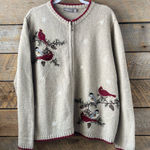 Croft & Barrow  Sweater XL Silk Blend Full Zip Cardinal Christmas Embroidered Photo 0