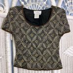 Papell Boutique Vintage 90s Evening Silk Beaded Top S Black Gold Holiday Glam Photo 6