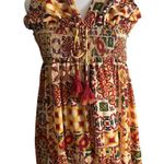 Dress Forum  Los Angeles Boho Tiered Smocked Bodice Mosaic Aztec Maxi Dress Large Photo 2