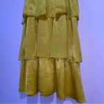 Lulus NEW Peak Party Vibe Mustard Yellow Satin Tiered Tie-Back Midi Dress Large Photo 3