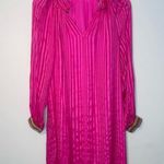 Marie Oliver Hot Pink Magenta Silk Long Sleeve Metallic Stripe Cuff Dress Size M Photo 0