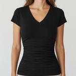 NWT OGL Eco Skin Kiss Elavated V Neck Ruched Short Sleeve Black Brami Tee Medium Photo 0