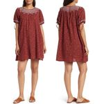 Madewell Rusted Burgundy Red Embroidered Tie Puff Sleeve Babydoll Dress Photo 1