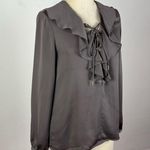 L'Academie L’Academie Grey Ruffle Tie Front Blouse Photo 1