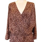 Garnet Hill  Faux Wrap Maxi Dress Brown Stretch Tencel Jersey V Neck Womens Large Photo 3