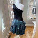 Vintage 80’s Black Teal Satin One Shoulder Prom Dress Sz Small Blue Photo 3