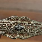 Vintage 12K Gold Filled Filigree Bar Rope Chain Bracelet with Center Diamond Photo 9